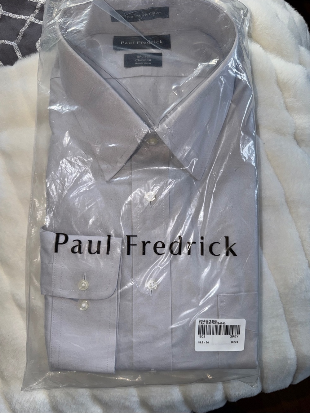 Paul Fredrick Men's Light Grey Dress Shirt - Button Front